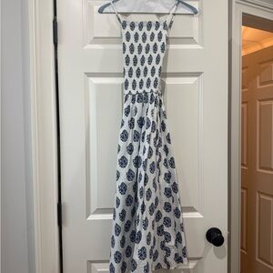 J. Crew White and Navy Leaf Print Maxi Dress